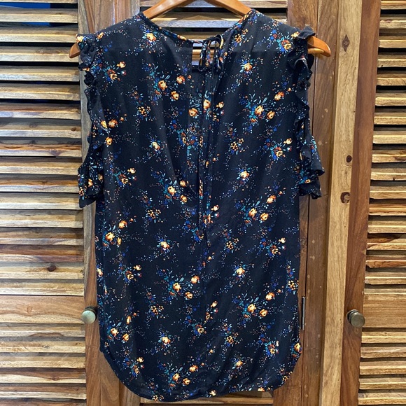 Sandro Floral Print Cold Shoulder Ruffle Blouse - Size S/ Sandro 1 - Picture 5 of 11